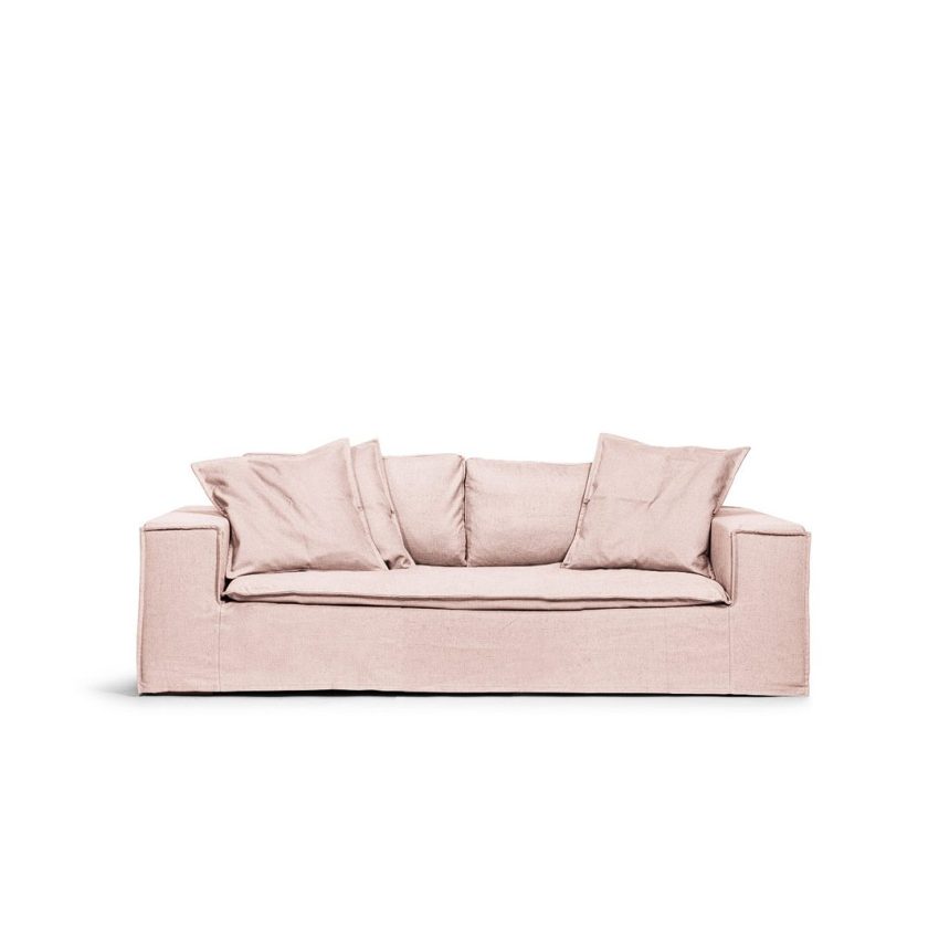 Luca 2-Seater Blush is a pink linen sofa from Melimeli