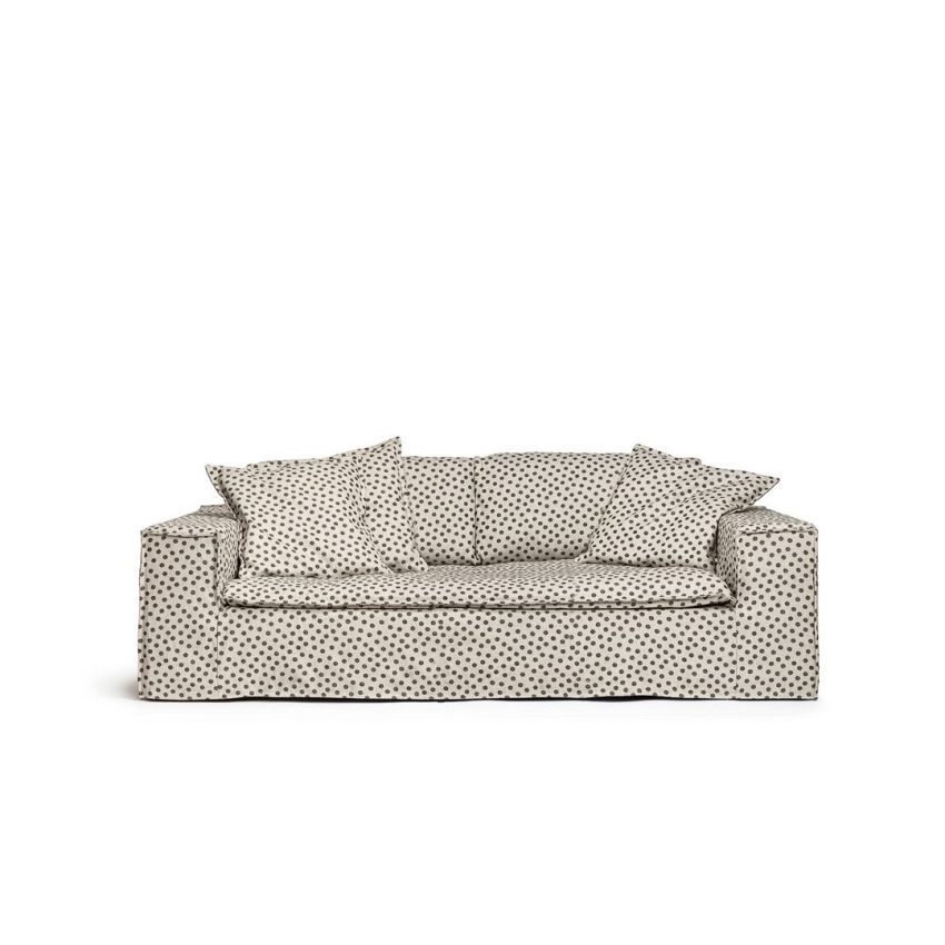 Luca 2-seters sofa Dotted er en lys grå/beige sofa med sorte prikker i lin fra Melimeli