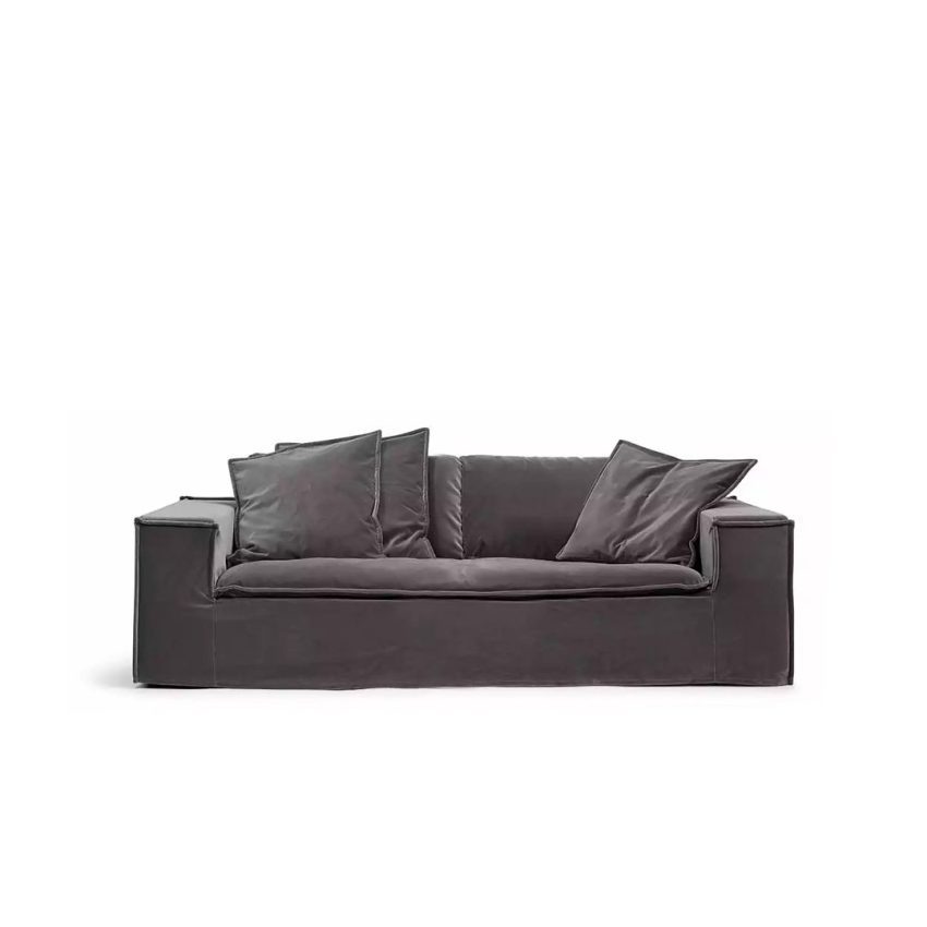 Luca 2-Sitssoffa Greige är en grå soffa i sammet från Melimeli
