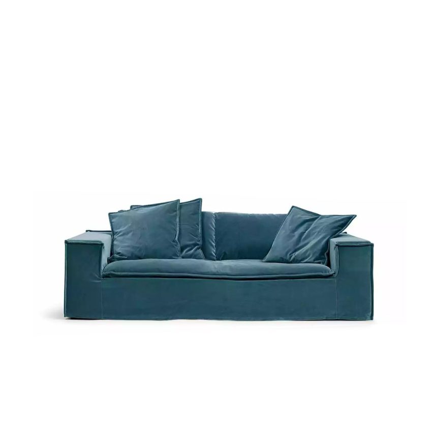 Luca 2-Sitssoffa Petrol är en blågrön soffa i sammet från Melimeli