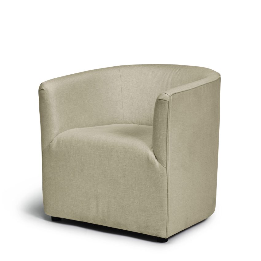 Small armchair in beige linen but green tones from Melimeli