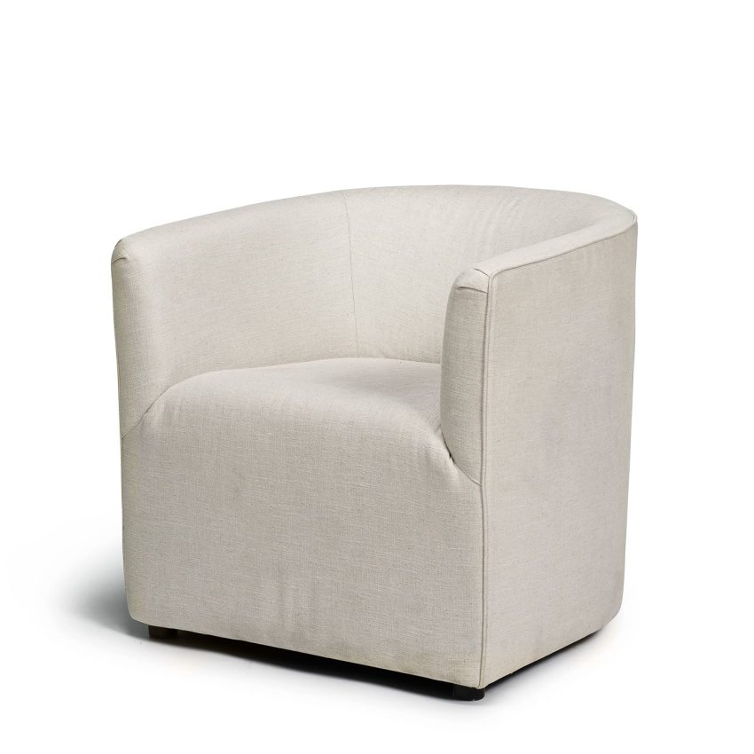 Small armchair in beige grey linen fabric from Melimeli