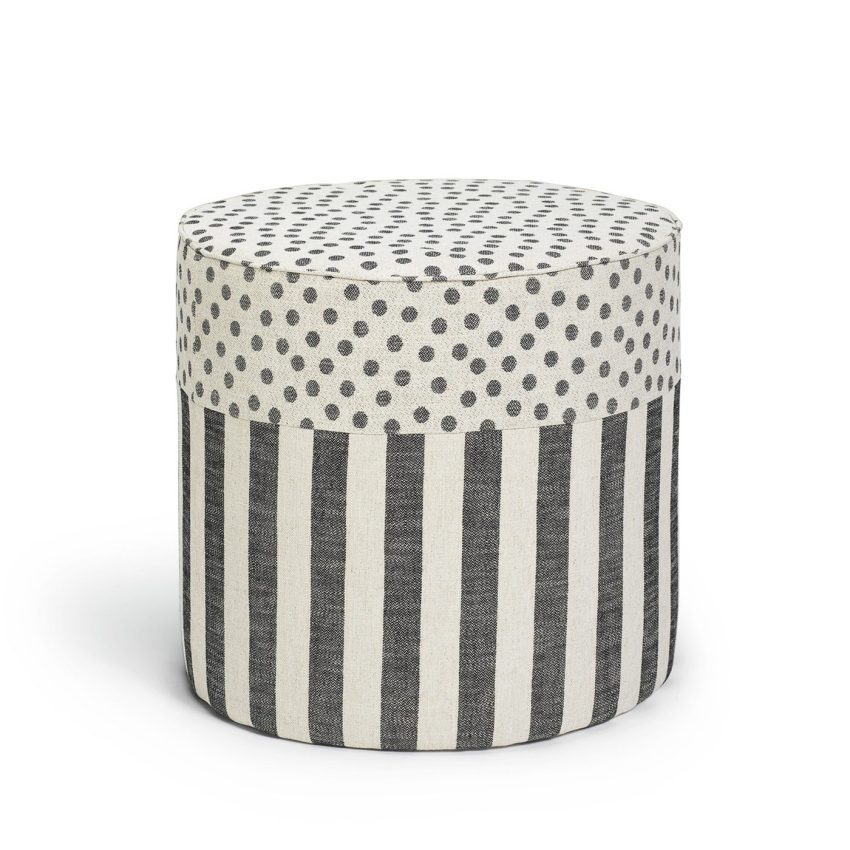 Colette pouf pouf footstool striped dots linen black stripes dots