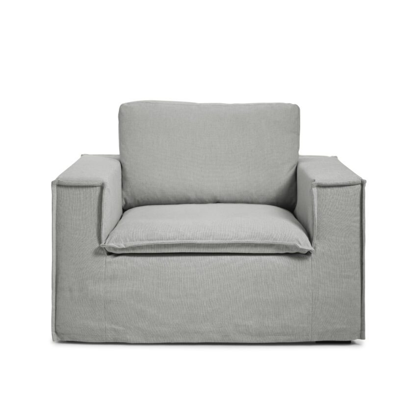 Luca Armchair Medium Grey Grey armchair in linen with stylish design and removable upholstery