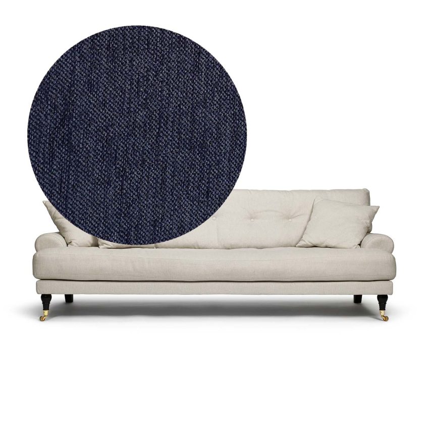 Blanca 3-Sitssoffa Midnight är en liten soffa i mörkblå chenille från Melimeli
