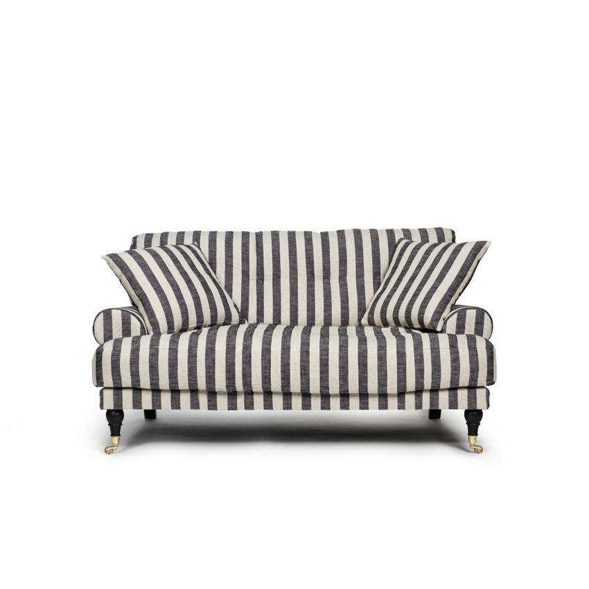 Blanca Love Seat Striped is a small Howard sofa in linen with black stripes from Melimeli