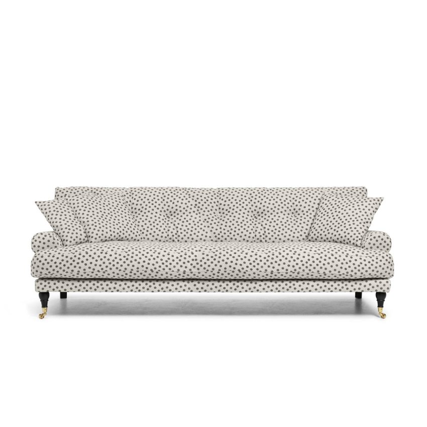 Blanca 3-seters sofa Dotted er en Howard sofa i lin med sorte prikker fra Melimeli