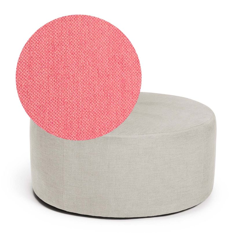 Blanca Footstool Coral is a round footstool in coral red chenille from Melimeli