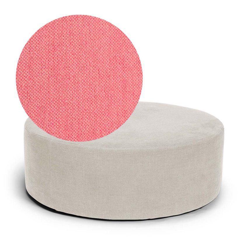 Blanca Footstool Coral is a round footstool in coral red chenille from Melimeli