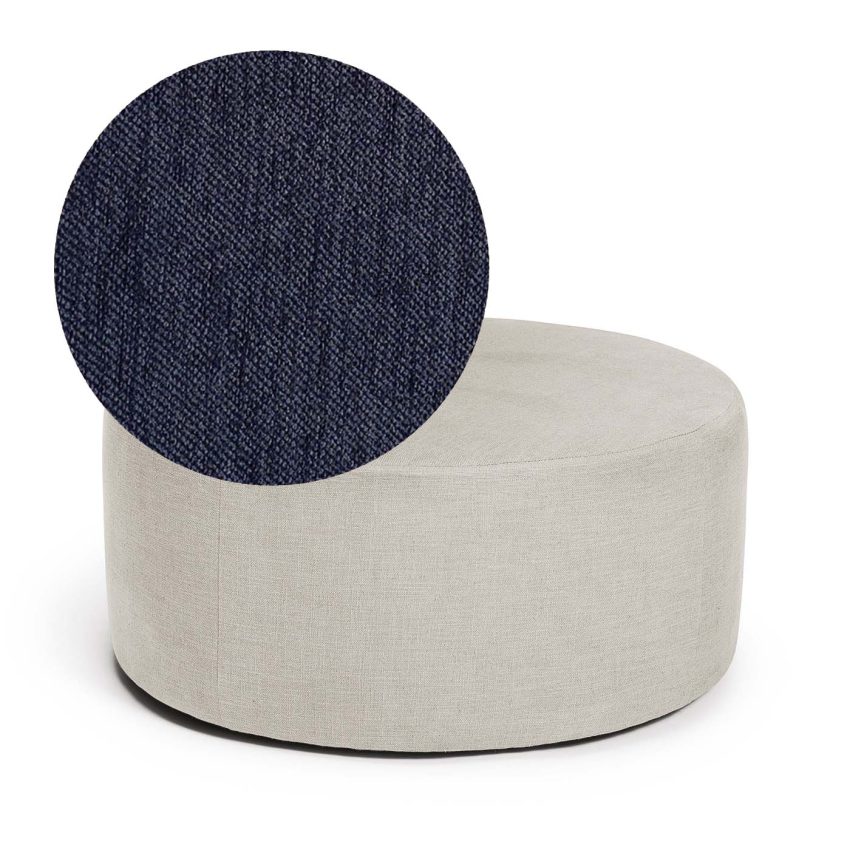 Blanca Footstool Midnight is a round footstool in dark blue chenille from Melimeli