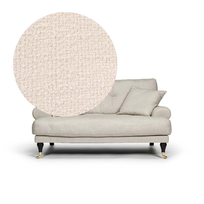 Blanca Love Seat Eggshell är en liten soffa i vit bouclé från Melimeli