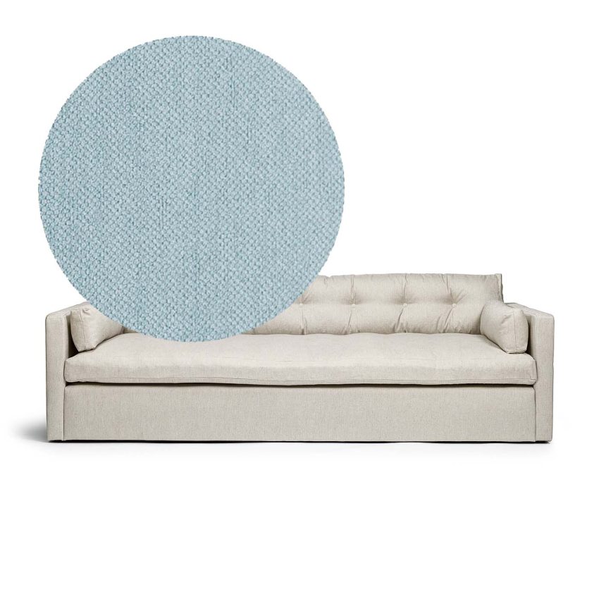 Dahlia Grande 3-Seater Baby Blue is a deep sofa in light blue chenille from Melimeli