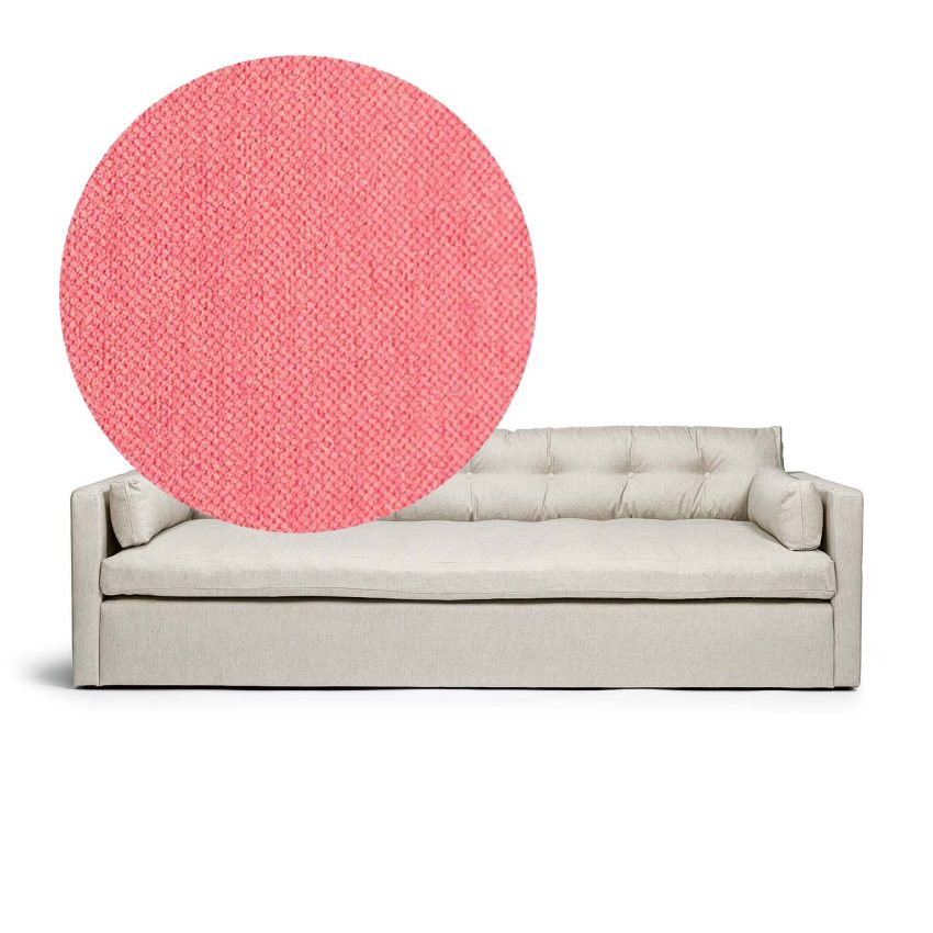 Dahlia Grande 3-Seater Coral is a deep sofa in coral red chenille from Melimeli