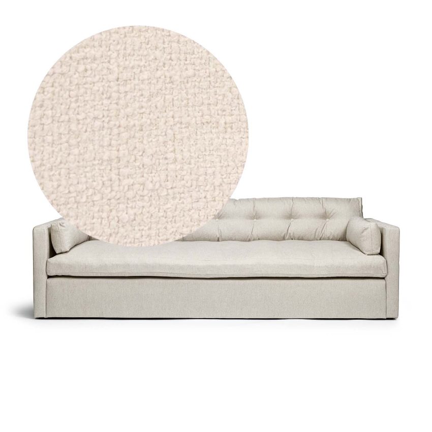 Dahlia Grande 3-Seater Eggshell is a deep sofa in white bouclé from Melimeli