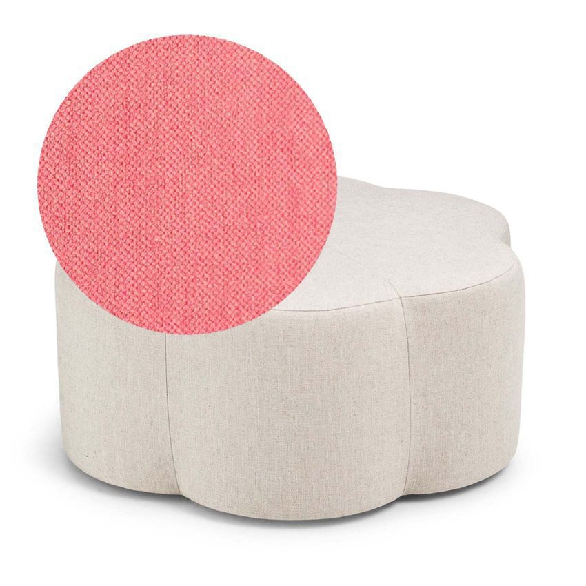 Flora Footstool Coral is a small seat pouf in coral red chenille from Melimeli