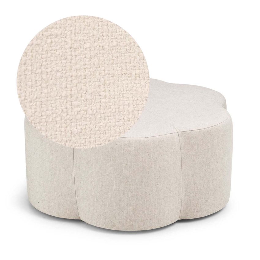 Flora Footstool Eggshell is a small seat pouf in white bouclé from Melimeli