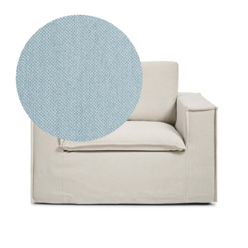 Luca Armchair Baby Blue is a spacious armchair in light blue chenille from Melimeli