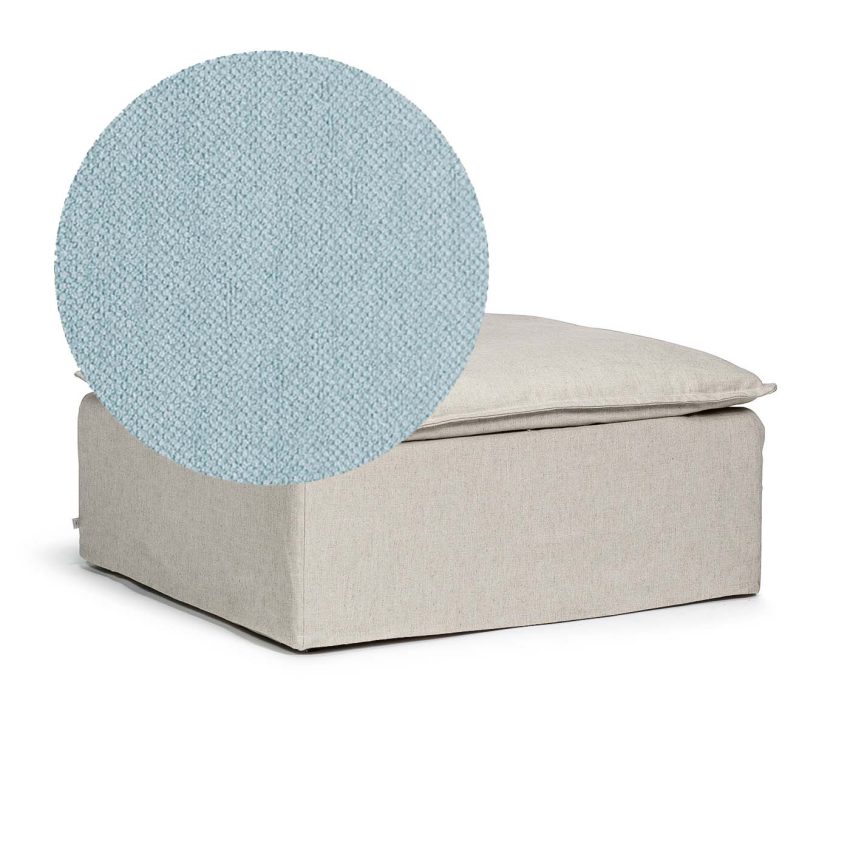 Luca Footstool Baby Blue is a square footstool in light blue chenille from Melimeli