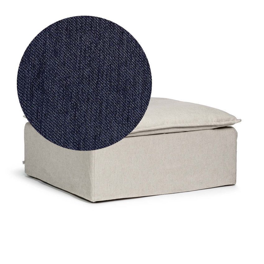 Luca Footstool Midnight is a square footstool in dark blue chenille from Melimeli