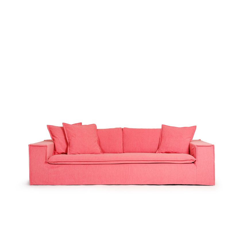 Luca 3-Seat Sofa Coral is a coral coloured sofa in chenille from Melimeli