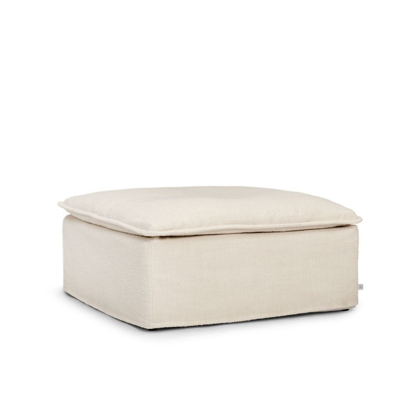 Luca Footstool Eggshell is a large white bouclé pouf from Melimeli