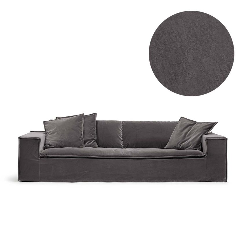 Upholstery in grey velvet for Luca 3-seater sofa from Melimeli