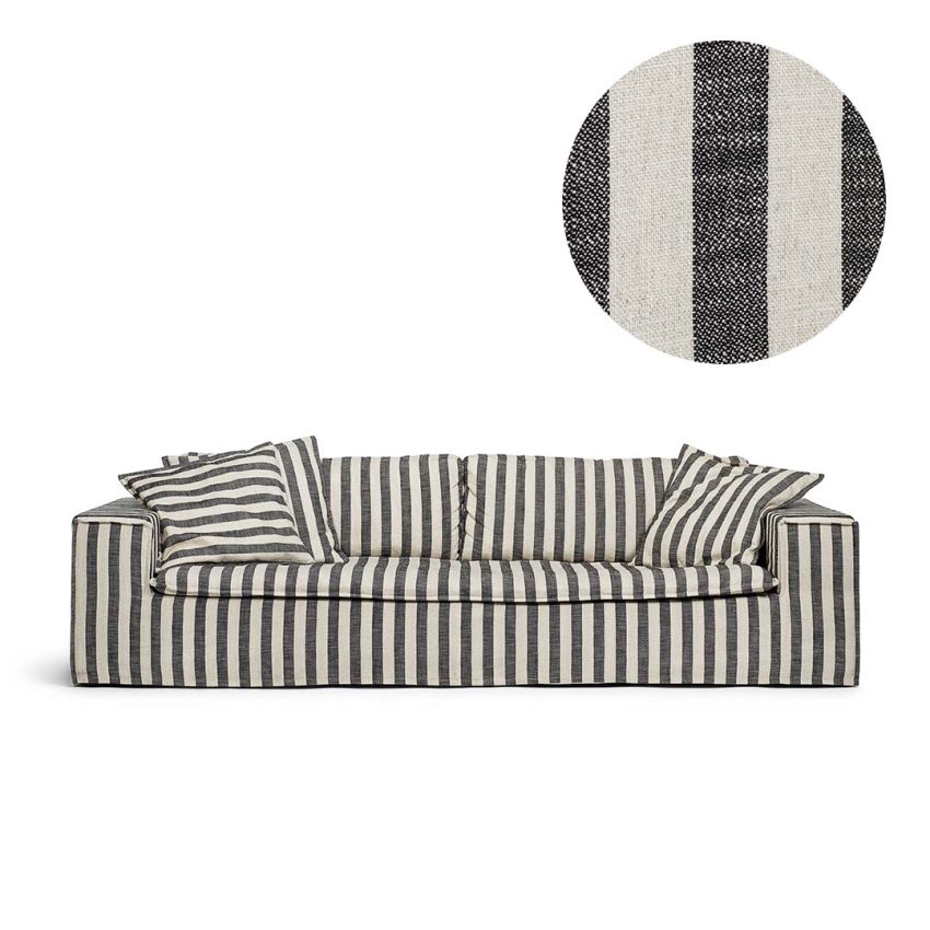 Linen upholstery with black stripes for Luca 3-seater from Melimeli