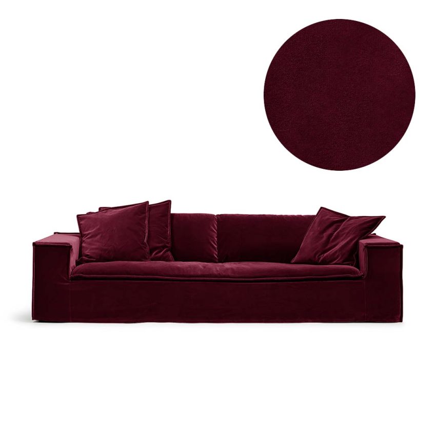Upholstery in red velvet for Luca 3-seater from Melimeli