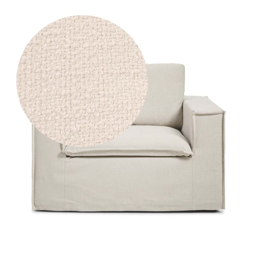 Luca Armchair Eggshell is a spacious armchair in white bouclé from Melimeli
