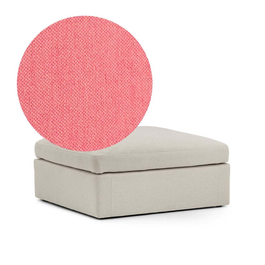 Lucie Footstool Coral is a square footstool in coral red chenille from Melimeli