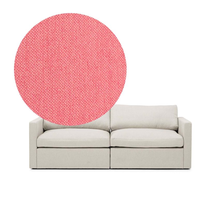 Lucie 2-Seater Coral is a spacious sofa in coral red chenille from Melimeli