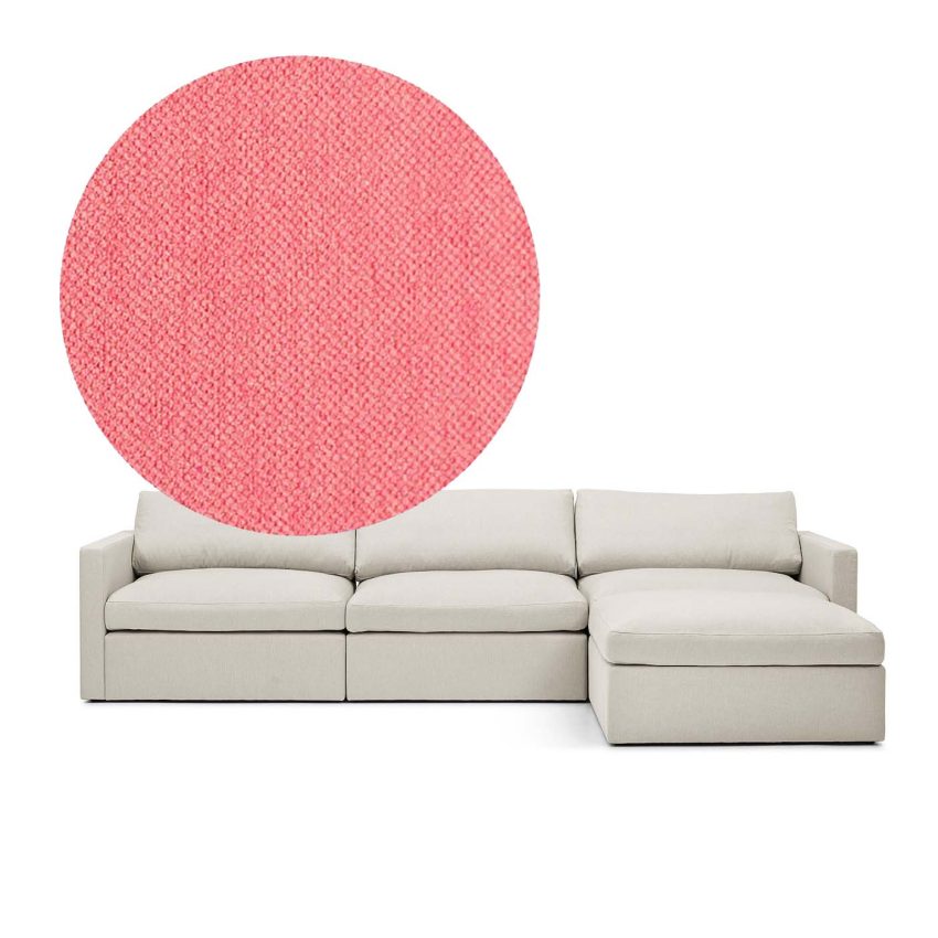 Lucie 3-Seat Sofa (with footstool) Coral is a spacious sofa in coral red chenille from Melimeli