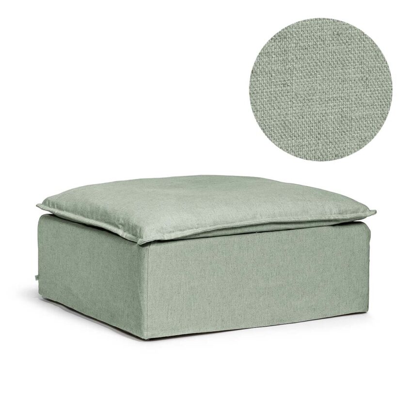 Upholstery in green linen for Luca Footstool from Melimeli