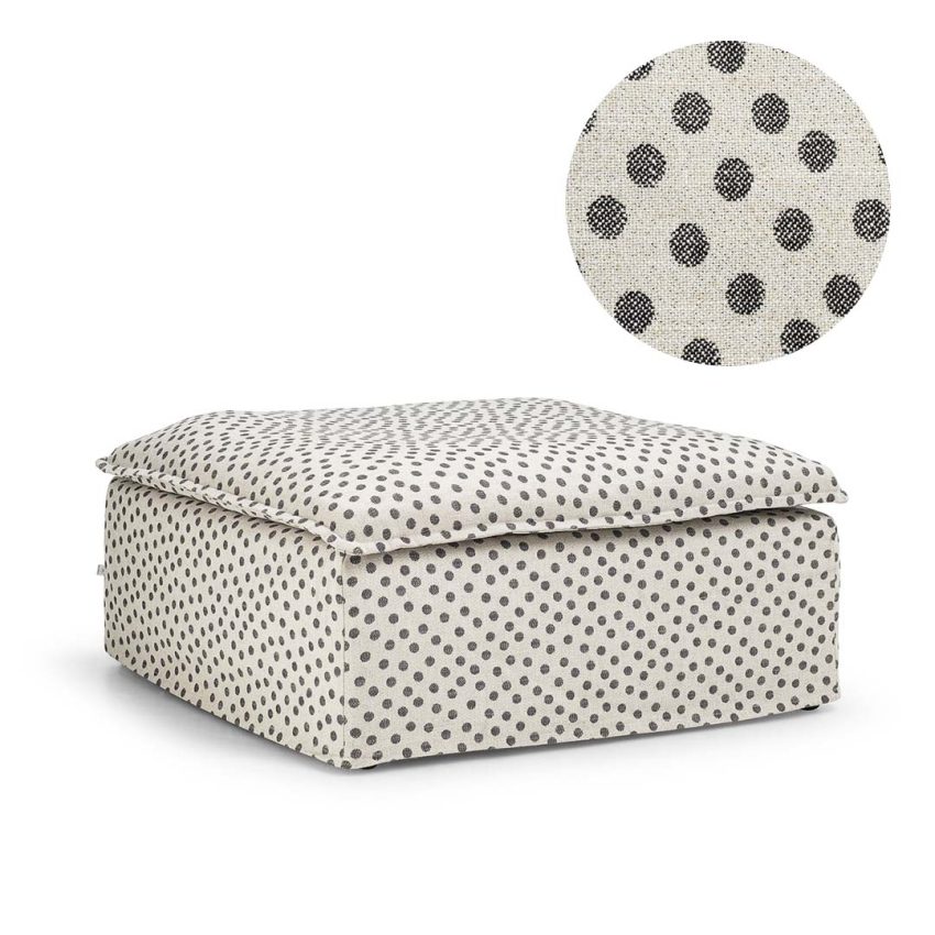 Linen upholstery with black polka dots for Luca Footstool from Melimeli