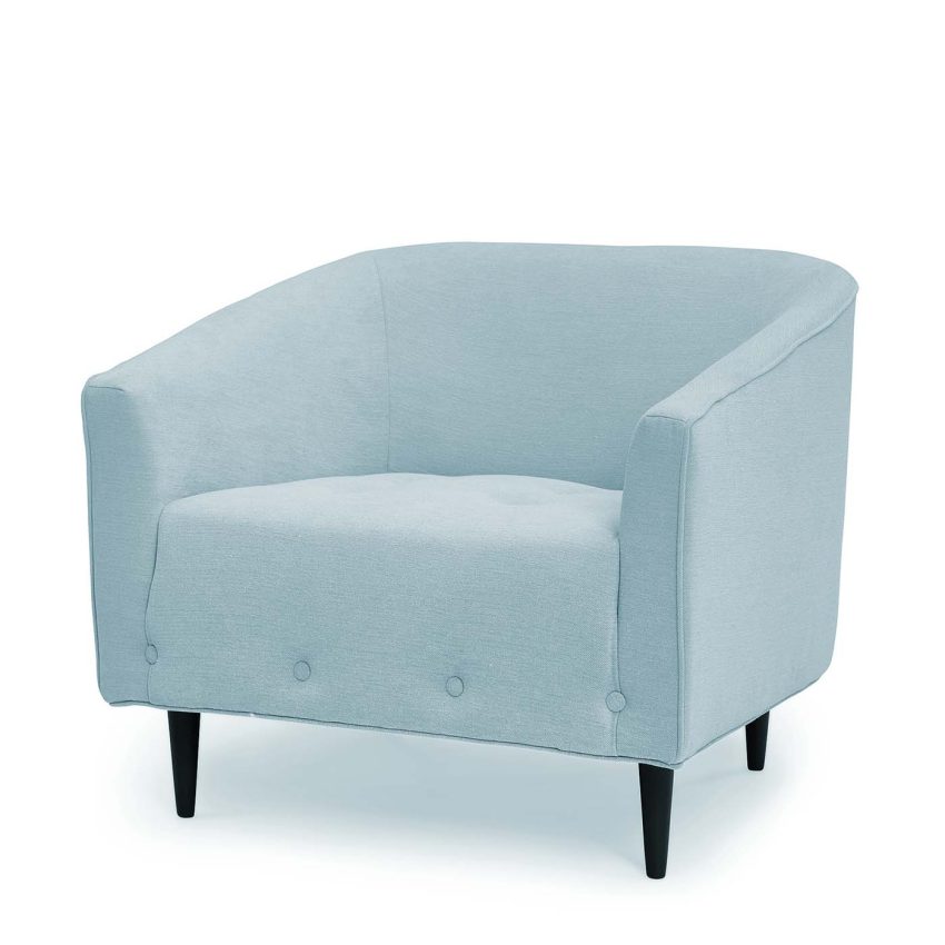 Carla Baby Blue is a comfortable armchair in light blue chenille from Melimeli