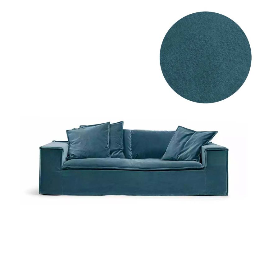Upholstery in blue-green velvet for Luca 2-Seater from Melimeli