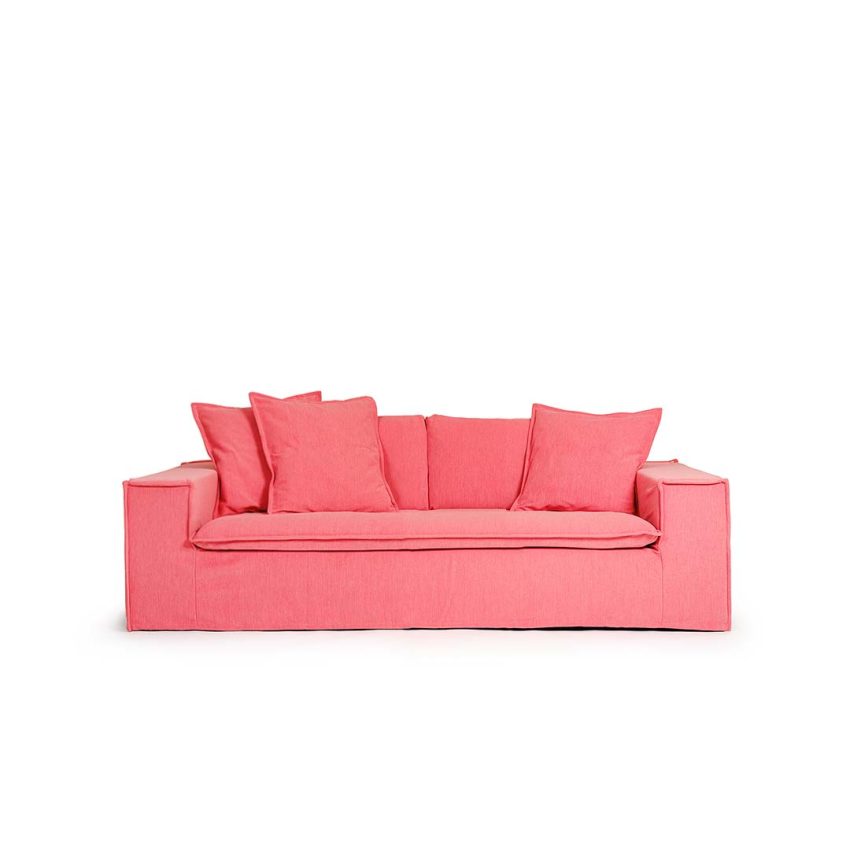 Luca 2-Seater Coral is a coral coloured sofa in chenille from Melimeli