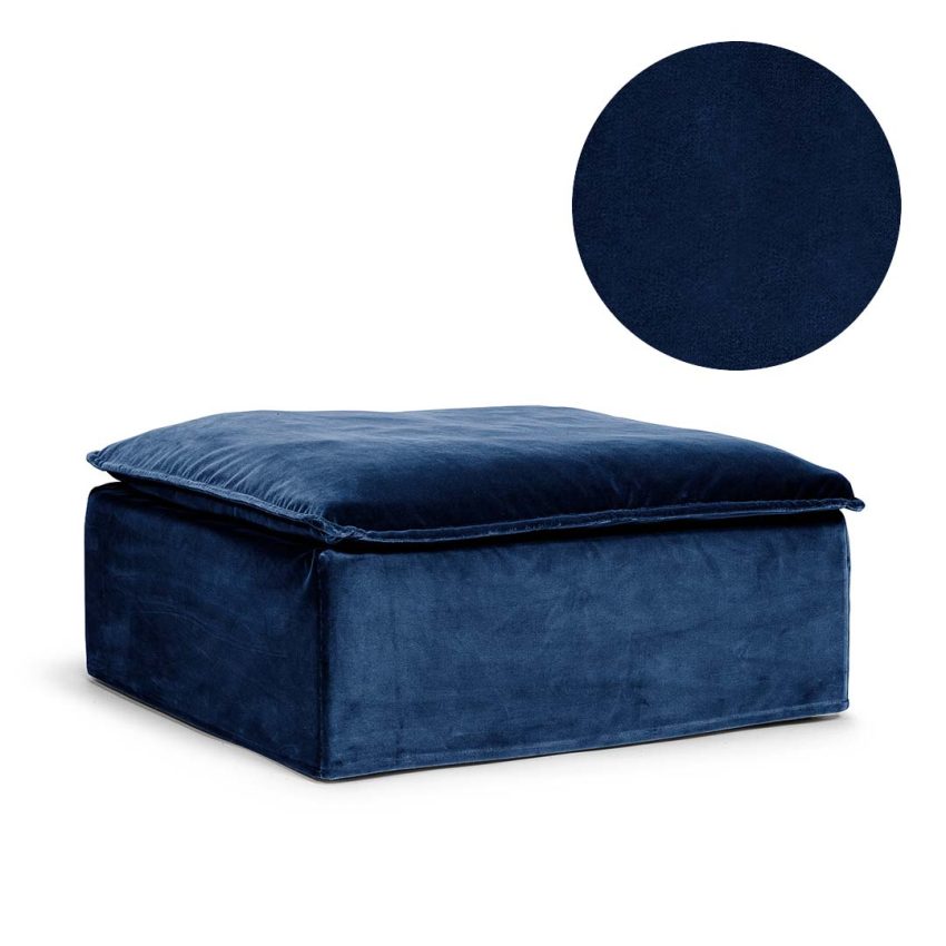 Dark blue velvet upholstery for Luca Footstool from Melimeli