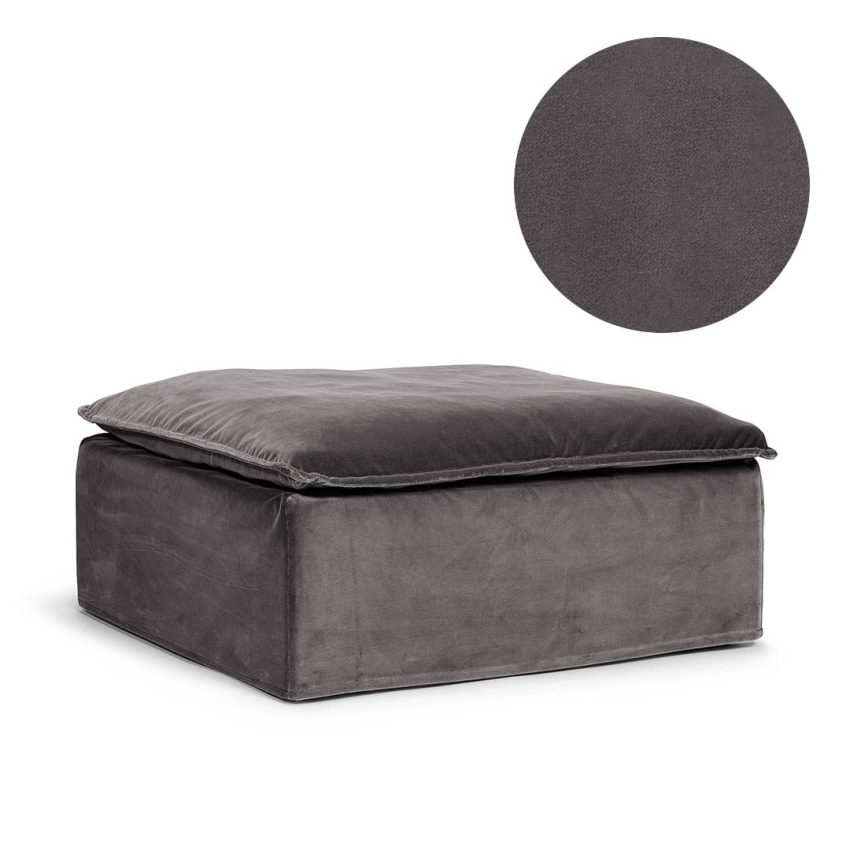 Upholstery in grey velvet for Luca Footstool from Melimeli