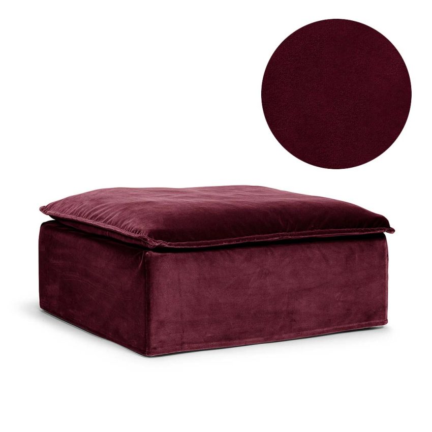 Upholstery in red velvet for Luca Footstool from Melimeli