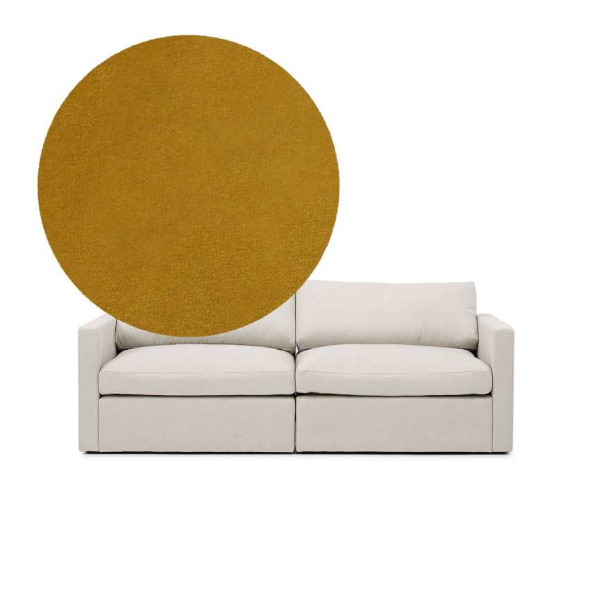 Lucie 2-Seater Amber is a spacious sofa in yellow velvet from Melimeli