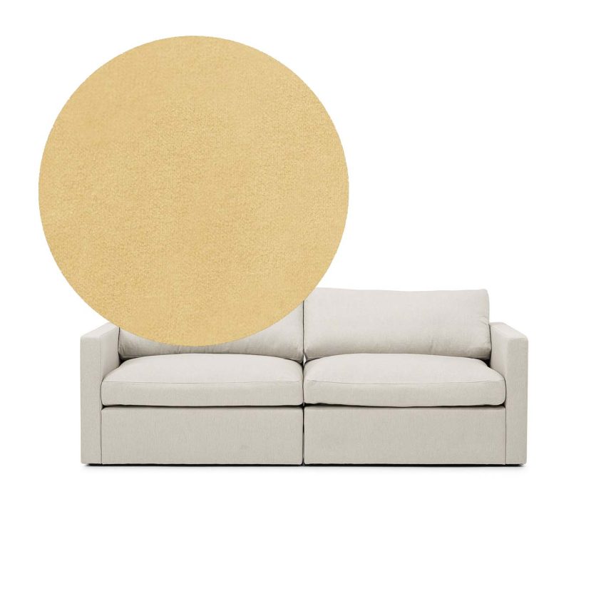 Lucie 2-Seater Sofa Creme is a spacious sofa in yellow velvet from Melimeli