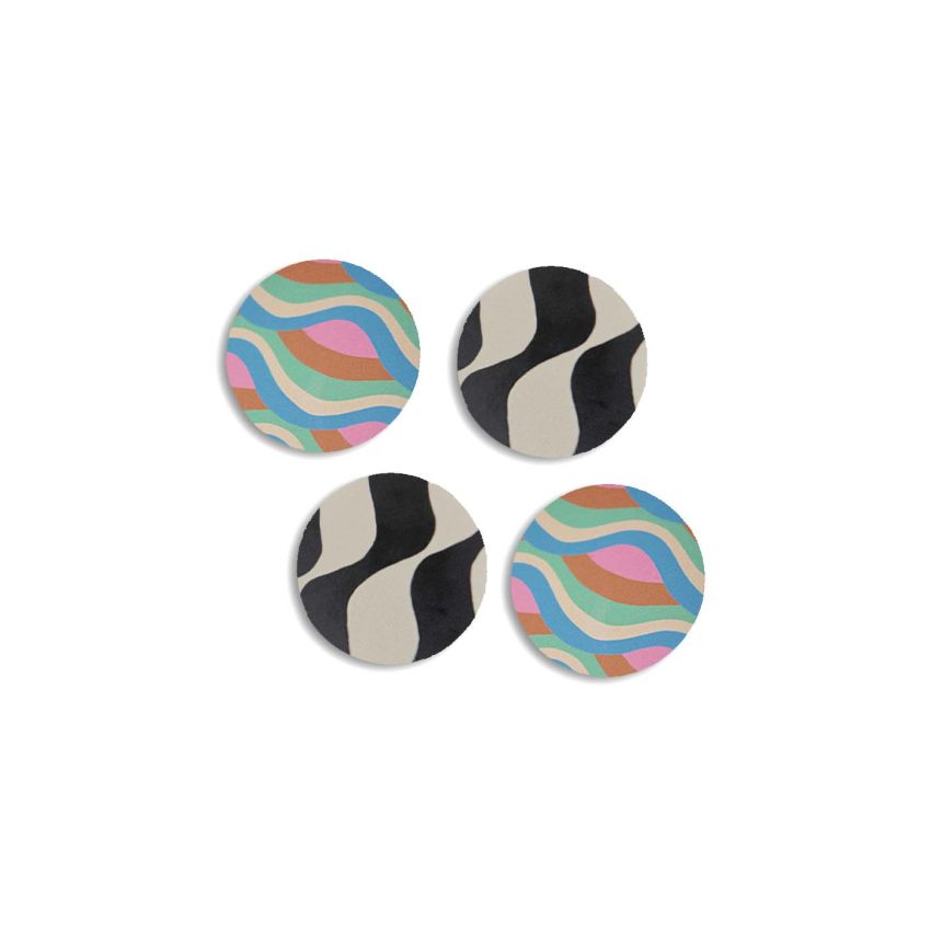 Glasunderlägg mixade är formpressade coasters från MELIMELI med mönster från Rixo