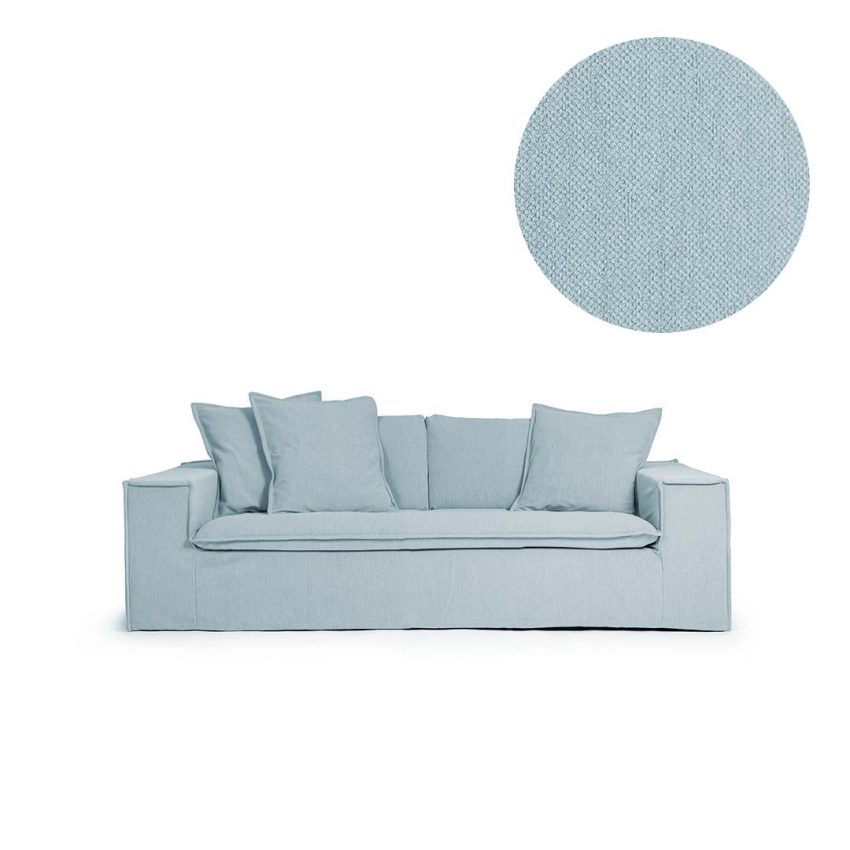 Upholstery in light blue chenille for Luca 2-Seater from Melimeli