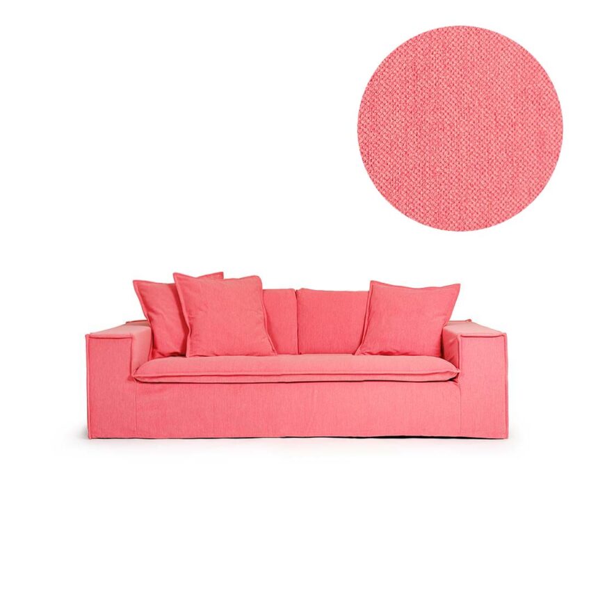 Upholstery in coral red chenille for Luca 2-Seat Sofa from Melimeli