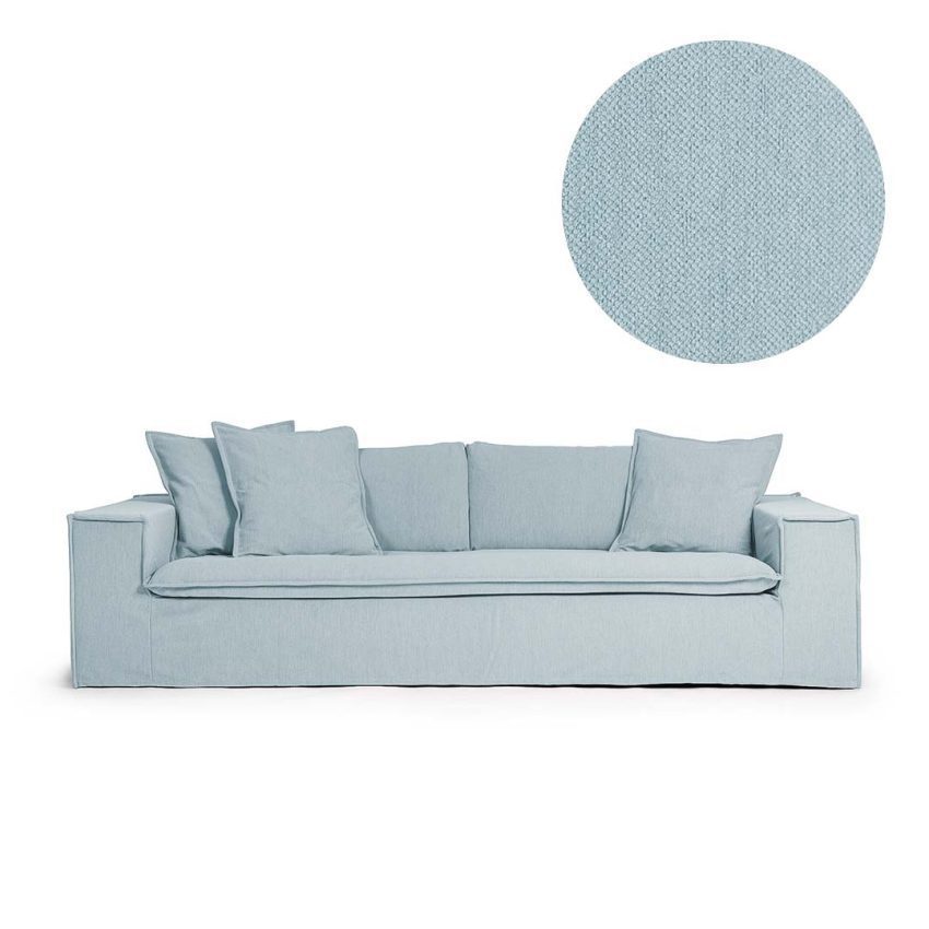 Upholstery in light blue chenille for Luca 3-Seat Sofa from Melimeli