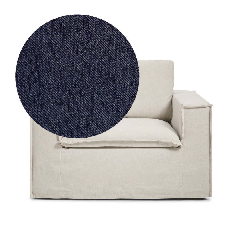 Luca Armchair Midnight is a spacious armchair in dark blue chenille from Melimeli