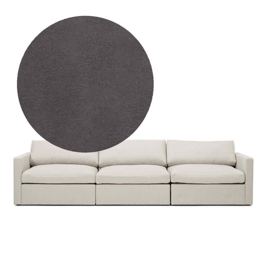 Lucie 3-Sitssoffa Greige är en rymlig soffa i grå sammet från Melimeli