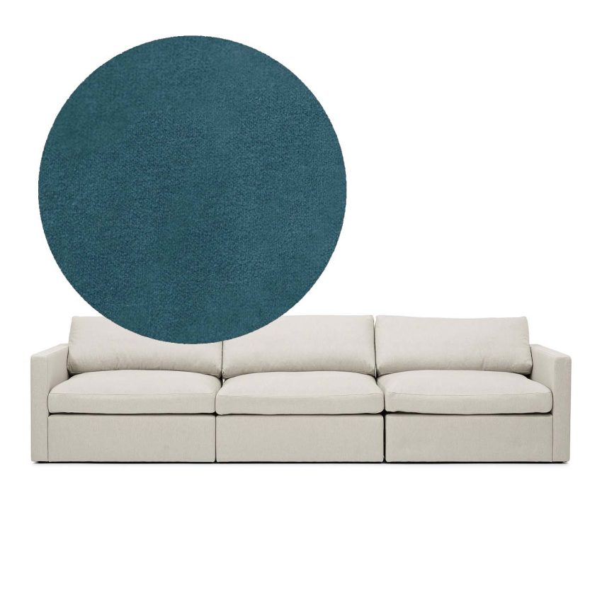 Lucie 3-Sitssoffa Petrol är en rymlig soffa i blågrön sammet från Melimeli