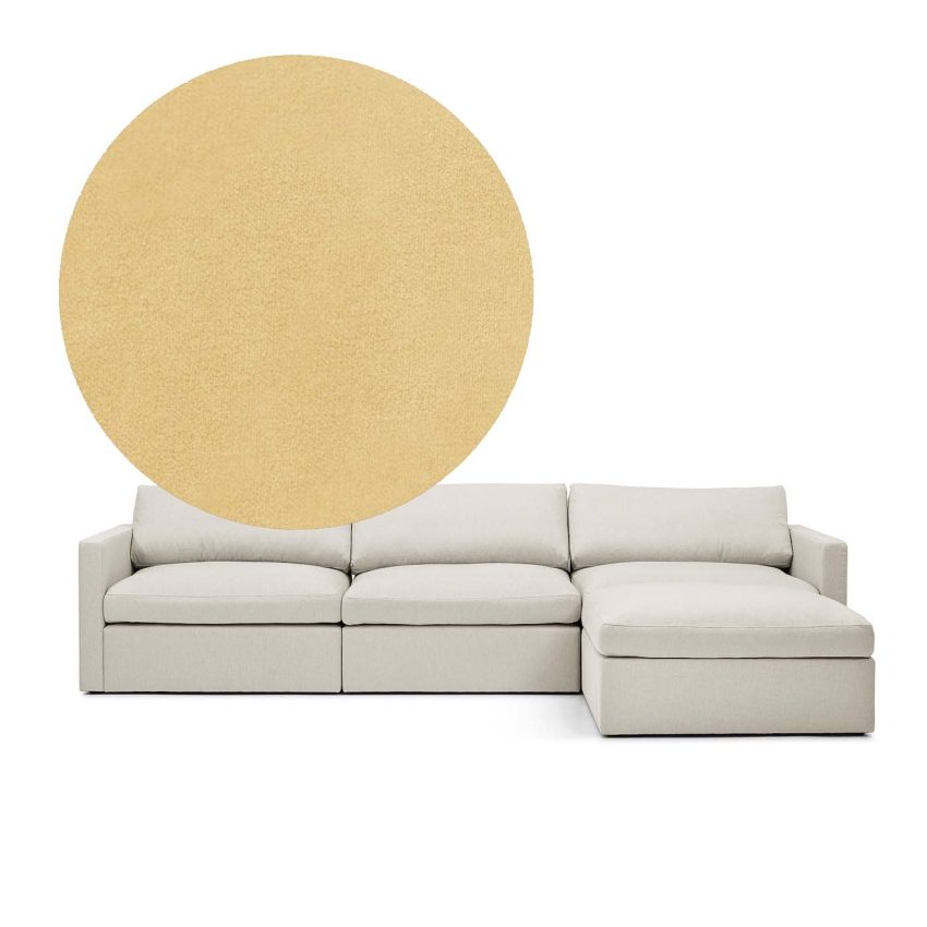 Lucie 3-Seater Sofa (with footstool) Creme is a spacious sofa in yellow velvet from Melimeli